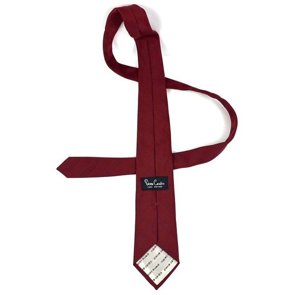 PIERRE CARDIN Neck Tie Mens Dark Red Solid Striped Simple Adult P Logo - Picture 4 of 9